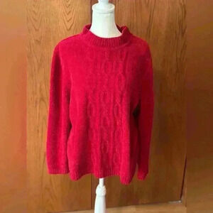 Alfred Dunner Red Sweater Women's Long Sleeve Knit Pullover Mock Neck Size L